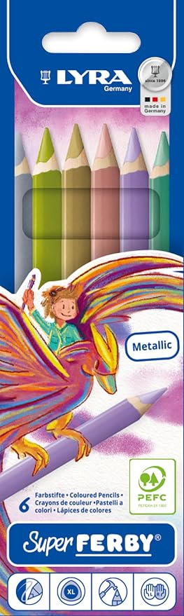 LYRA Super Ferby Giant Triangular Colored Pencil, Lacquered, 6.25mm Lead Core, Set of 6 Pencils, Assorted Colors (3721160)