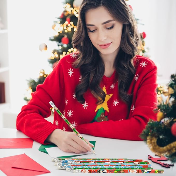 Zuazaor 250 Pieces Colorful Christmas Pencils with Eraser Wooden Pencils Snowman,Santa,Christmas Tree, Cand and Penguin Xmas Stationery for Christmas Holiday Office School Party Favors (250)