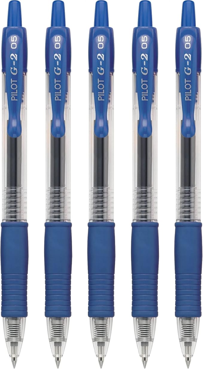 Pilot G2 Premium Refillable and Retractable Rolling Ball Gel Pens, Extra Fine Point, Gel Ink Pens, 0.5mm, Blue Ink, 5-Pack