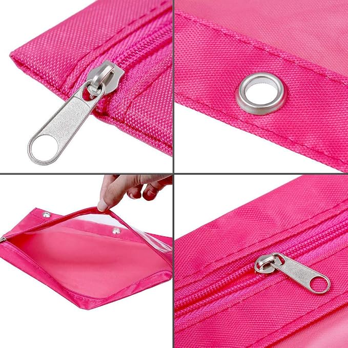 Zippered Binder Fabric Pencil Pouch | 3 Rings with Clear Window for School Classroom Organizers 8 pack (multicolor)