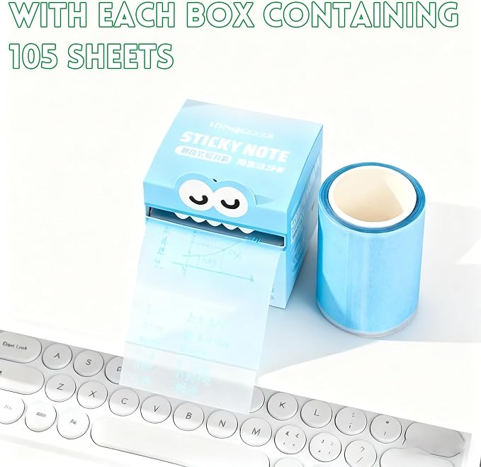 Monster Pattern Sticky Note, Pastel Pull-Out Memo Pads, 2-Pack Transparent Self-Adhesive Notes with Colorful Designs (Gradient Pink + Gradient Blue)