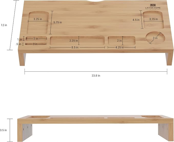 Lavish Home Bamboo Monitor Riser Set – 2-Pack Wooden Laptop Stand and PC Computer Shelf Set for Home, Office, or Dorm Rooms – Office Accessories