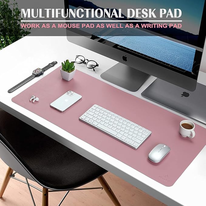K KNODEL Small Office Desk Mat, Leather Mouse Pad (23.6"x13.8", Purple) | Desk Pad, Keyboard Pad, Computer and Laptop Mat, Desktop Protector and Cover, Writing Pad and Blotter for Home Office