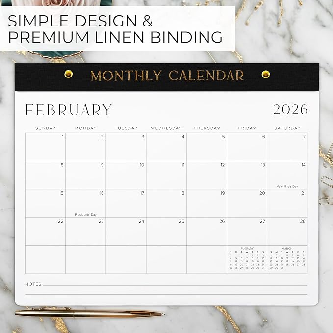 Aesthetic 2026-2027 Desk Calendar - Runs From January 2026 Until July 2027 - Minimalistic Office Desktop/Wall Calendar 14.5"x11.5" for Easy Organizing