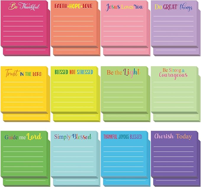Yinder 24 Pcs Inspirational Sticky Notes, Back to School Supplies, Cute Motivational Sticky Notes Pad Employee Appreciation Gifts Bulk for Teacher Coworker Office 3 x 3'' (Bible,Dark Color)