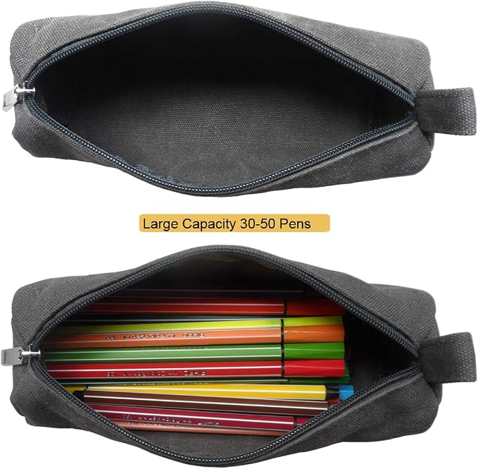 Heavy Canvas Stationery Stylish Simple Pencil Bag and Durable Compact Zipper Pencil Case Pouch 1 Pack Gray