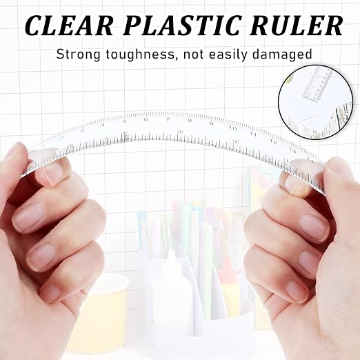 6 Inch Ruler Set 3 Pack Plastic Straight Rulers Transparent Measuring Tool for Student School Office Drawing with Inches and Clear Metric Measuring Small Ruler