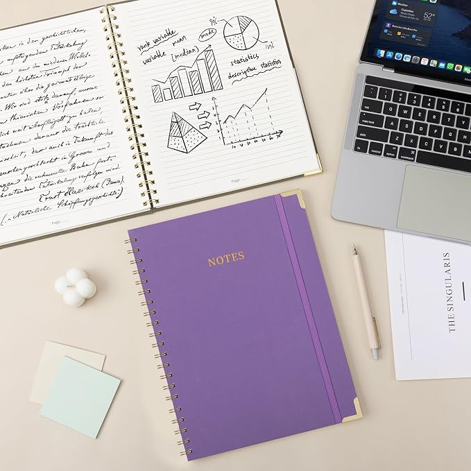 ALKALO A4 Large Spiral Notebook Journal, (8.5×11'') 100 Pages Linen Hardcover College Ruled Journaling For Work & Note Taking Thick Spiral Journal For Writing Daily Journal For Women & Men-Purple