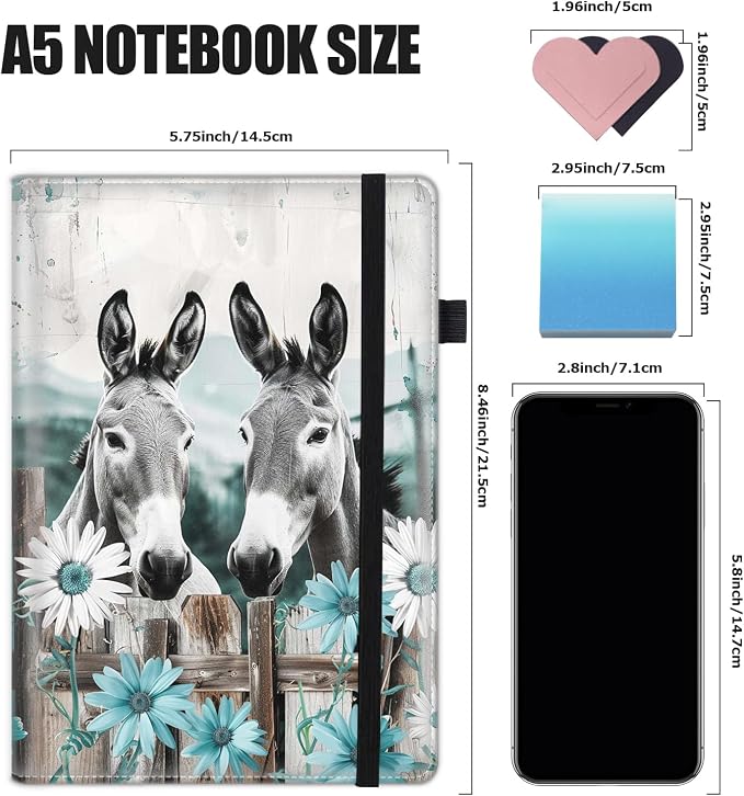 Hardcover Executive Notebooks, A5 PU Leather Lined Journal Notebook, 200 Pages Thick Paper Subject Notebooks for School,Work,Home Writing Business Notebook, Diary Book ，Donkey