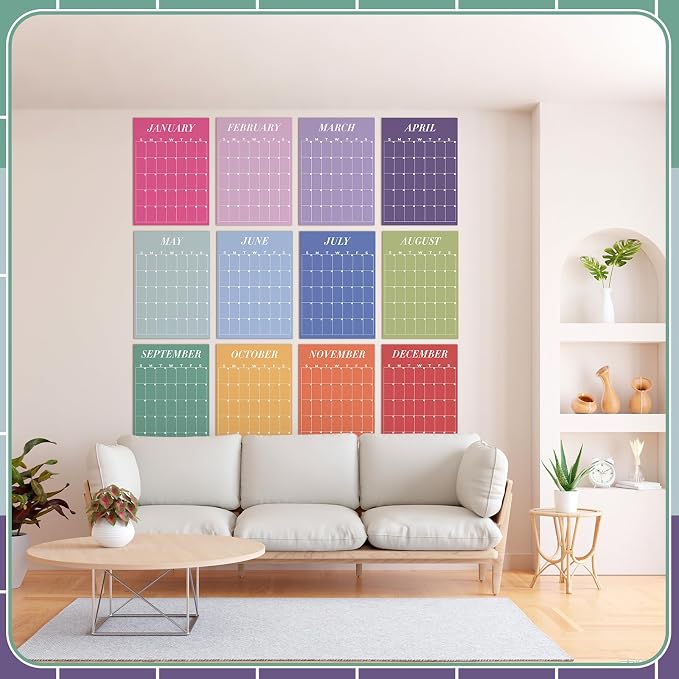 Fullhawl 2026-2027 Colorful Large Wall Calendar 12‘'x16‘'morandi Undated New Year Blank Planner Dry Ease Reusable Yearly Calendar 12 Month Annual Erasable Planner for Office Home Classroom