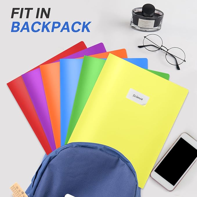 Sooez 3 Pack 2-Pocket Folders with Labels, Heavy Duty Plastic with Business Card Slot, Letter Size Poly File for Documents, Colored School