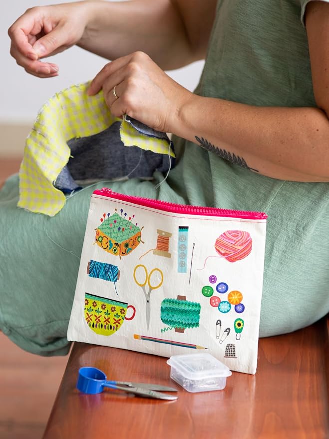 Blue Q Zipper Pouch, Made from 95% Recycled Material, 7.25" h x 9.5" w, Colorful Chunky Zipper