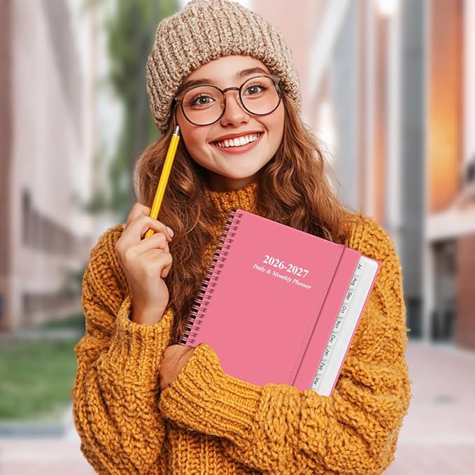 2026-2027 Daily & Monthly Planner - One Page Per Day, Daily Planner from July 2026 - June 2027, Planner 2026-2027 with 12 Monthly Tabs, 8.5" x 11", Pink