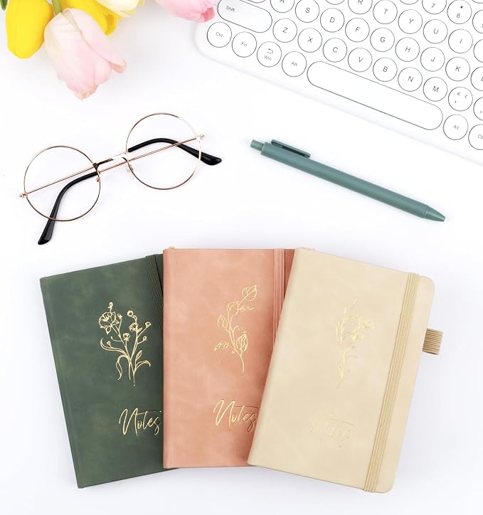 3 Pack Pocket Journaling Notebooks, A6 Small Notebook Total 360 Pages Journaling Notebooks For Note Taking Journals For Writing Mini Note Pads With Pen Holder 100 GSM Thick Paper(Green,Pink,Khaki)