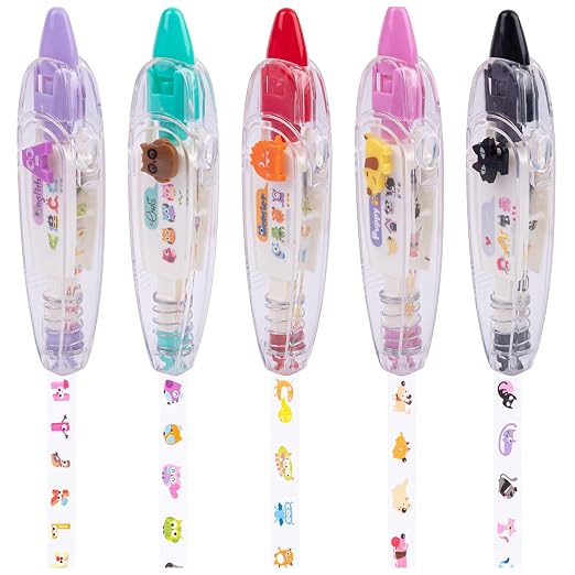 Pack of 5 Decorative Correction Tape Cartoon Pattern Correction Tapes Sticker for Scrapbooking Decor