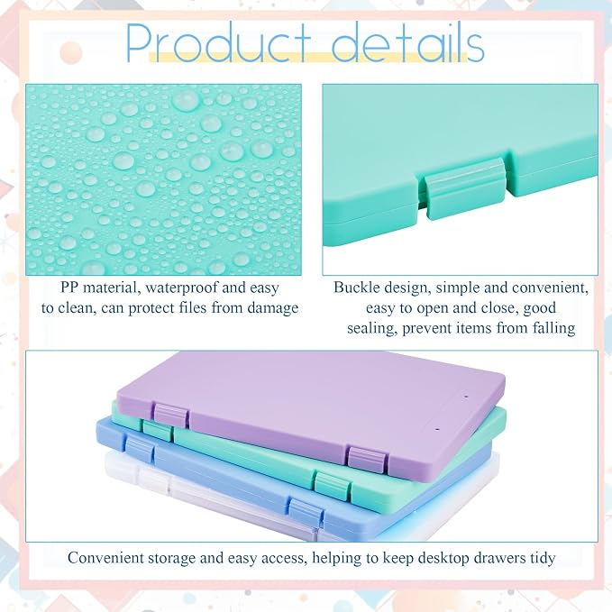 Zhanmai 4 Pcs A4 Paper Organizer Box, Plastic Scrapbook Paper Storage Box for 8.5 x 11 Letter, Colorful Portable Office Document Case Scrapbook, Document Organizer, Magazine, Art Supplies