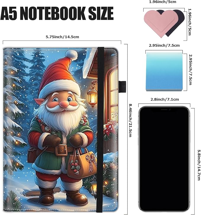 Hardcover Executive Notebooks, A5 PU Leather Lined Journal Notebook, 200 Pages Thick Paper Subject Notebooks for School,Work,Home Writing Business Notebook, Diary Book ，Santa Claus