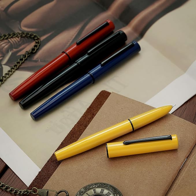 HONG DIAN C1 Fountain Pen Extra Fine Nib, Dark Blue & Classic Retro Design Metal Pen with Ink Converter