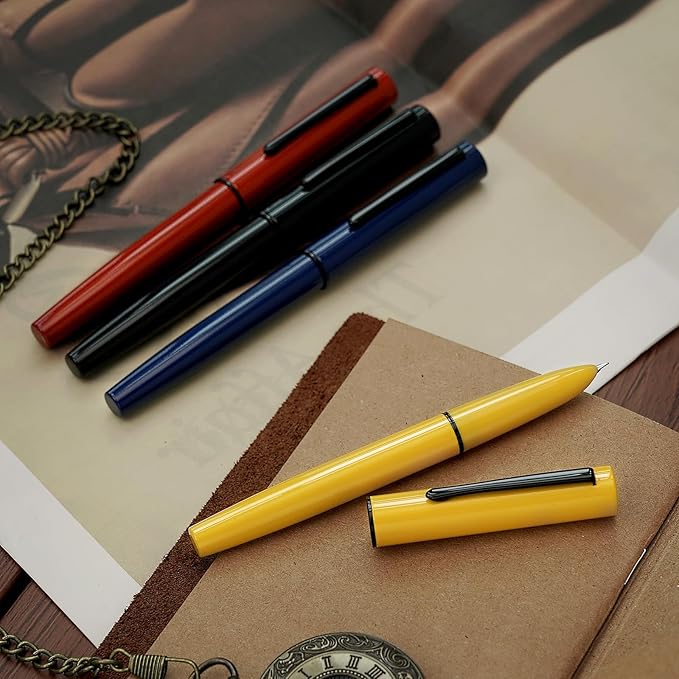 HONG DIAN C1 Fountain Pen Fine Nib, Modern Red & Classic Retro Design Metal Pen with Ink Converter