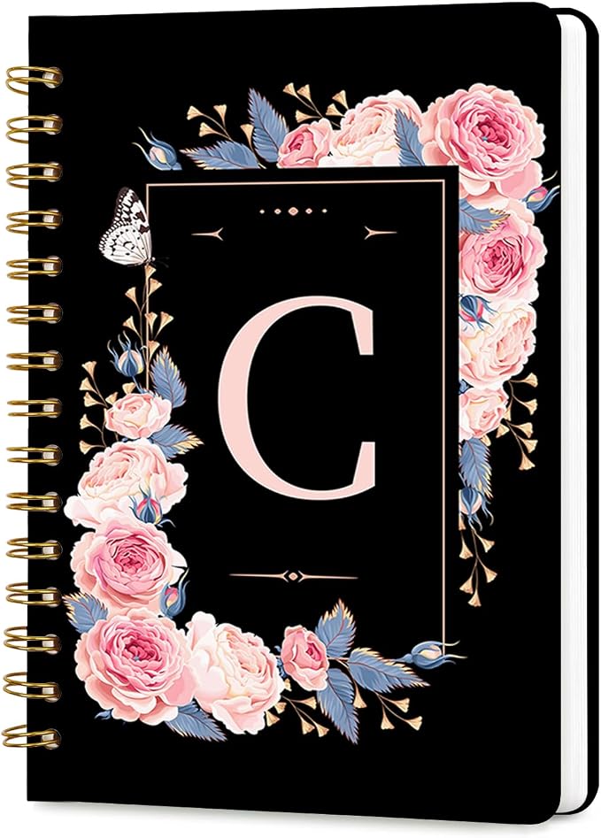 Lined Spiral Journal for Women, A5 Notebook for Work, 160 Pages, Letter C | College Ruled Spiral Notebook, Hardcover with Elegant Design for Note-Taking, 5.5 * 8.25 inch