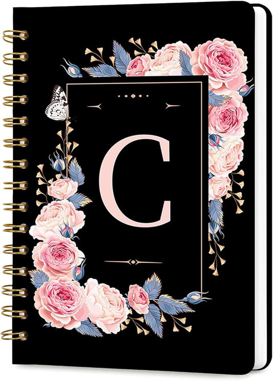 Lined Spiral Journal for Women, A5 Notebook for Work, 160 Pages, Letter C | College Ruled Spiral Notebook, Hardcover with Elegant Design for Note-Taking, 5.5 * 8.25 inch