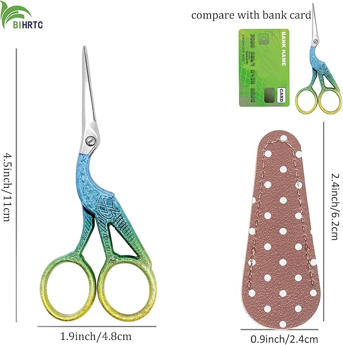BIHRTC 4.5Inch Stainless Steel Sharp Tip Scissors with Leather Cover | Household Needlework Scissors for Embroidery Craft Needle Work Art Work Handcraft Threading
