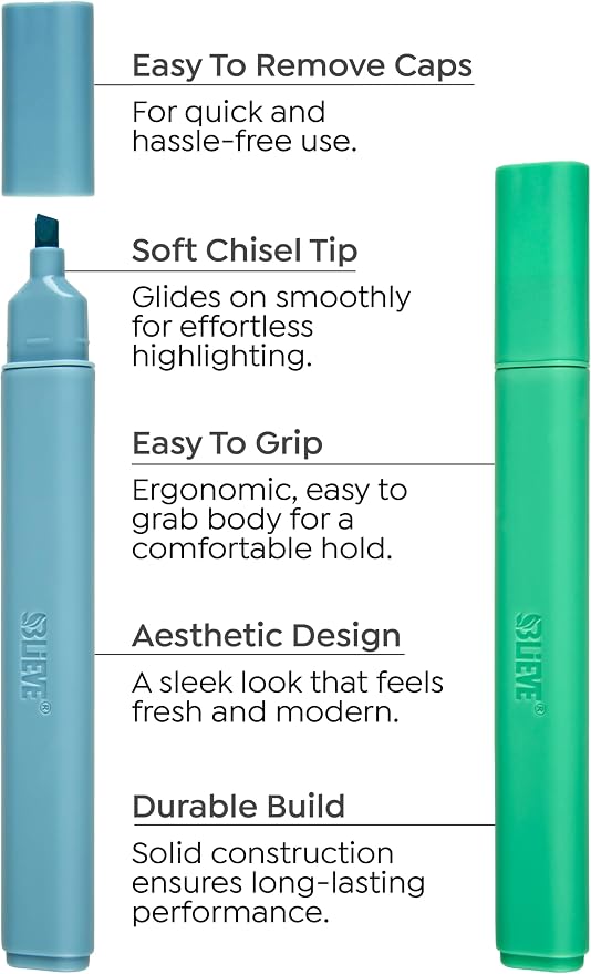 BLIEVE Bible Highlighters No Bleed Through, Chisel Tip, 5 Pack