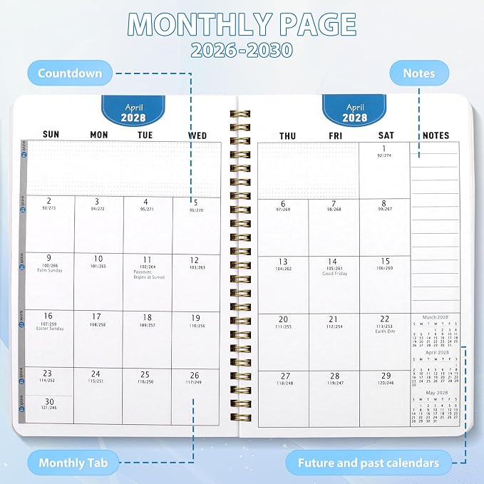 2026-2030 Monthly Planner - 5 Years Monthly Planner with Calendar from Jan 2026 to Dec 2030, 60 Months Schedule Organizer, A5 Size Spiral Bound Notepad Planners with to Do List