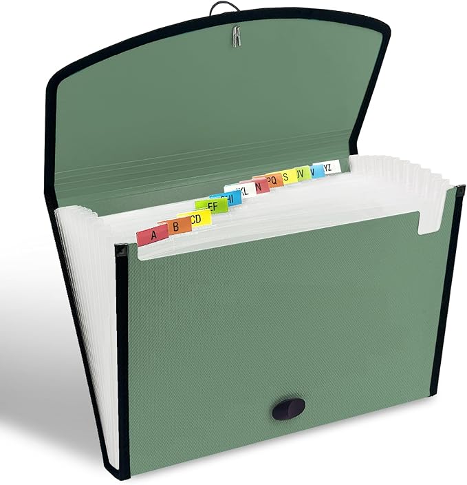 H4D 13-Pocket Accordion File Organizer, Expanding File Folder, Sage | Extra Back Mesh Pocket, Letter Size Paper, Pre-Printed and Customizable Labels, Expandable Document Organizer