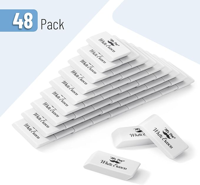 Mr. Pen- White Pencil Eraser, 48 Pack | Large Latex Free Block Erasers Bulk for School, Office, Art Sketching, Homework, Exams, Clean Smudge-Free Correction
