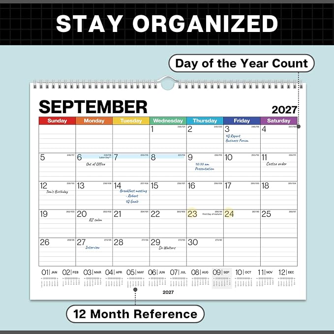 Dunwell Wall Calendar 2026-2027, 15" x 12", Jul. 2026 to Dec. 2027, 18 Months Monthly Planner with Thick Paper, Twin-Wire Binding, Large Hanging Calendar for School, Office Organizing, Easy Read