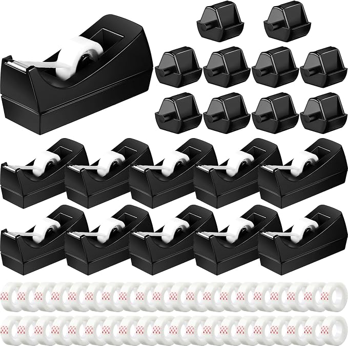 Yahenda 10 Pack Desktop Tape Dispenser Non Skid Base with Transparent Invisible Tape and Replacement Cores for Wrapping Home Office Supplies