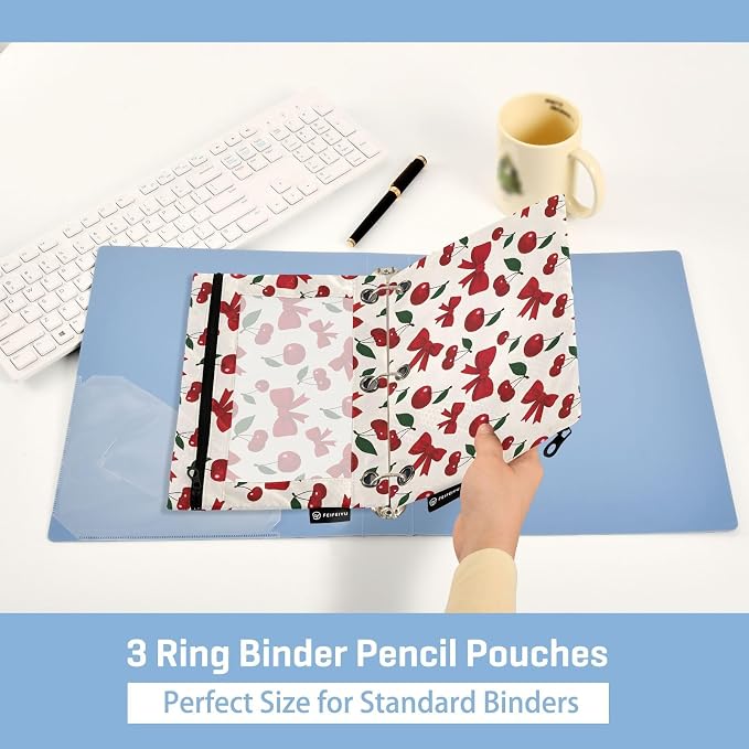 Cherry Red Bow Pencil Pouch for 3 Ring Binder 2 Pack Zipper Binder Pencil Bag Case with Clear Window Office Supplies