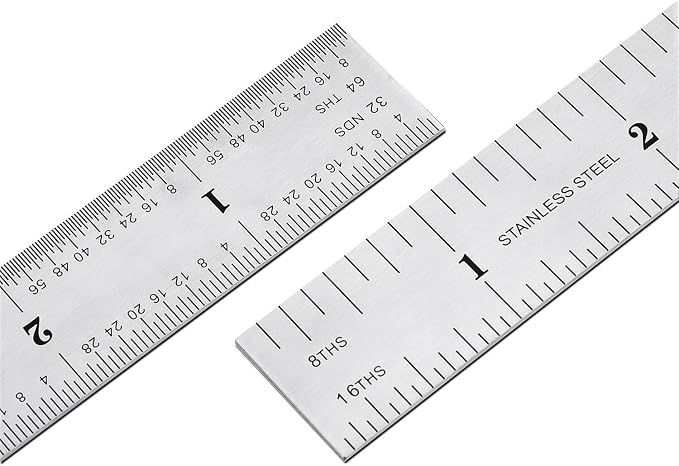 eBoot 2 Pack Stainless Steel Ruler Machinist Engineer Ruler, Metric Ruler with Markings 1/8, 1/16, 1/32, 1/64 Inch for Engineering, School, Office, Architect, and Drawing (6 Inch)