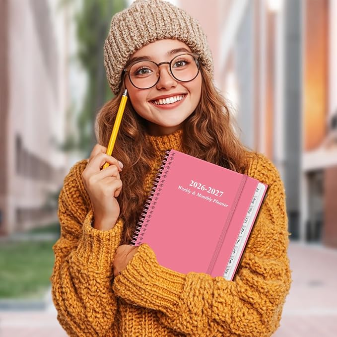 2026-2027 Planner - Planner 2026-2027 from July 2026 to June 2027 with 12 Monthly Tabs, Flexible Cover, Inner Pocket, 8.5" x 11", Pink-B