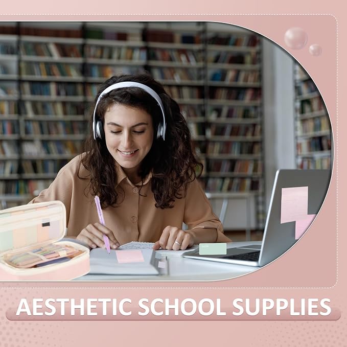 38 Pcs Aesthetic Office Supplies with Pen Case Sticky Notes Gel Pens Highlighters Correction Tapes Stationery Kit for Office Work Coworkers(Macaron Color,Elegant)
