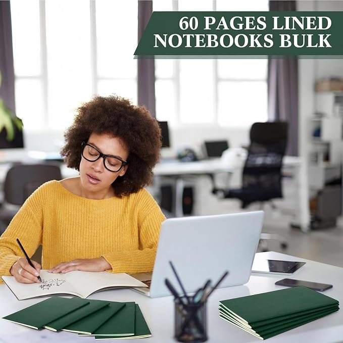 Mimorou 100 Pcs Journals Notebooks Bulk - Kraft Softcover A5 Small Notebooks 5.5 Inch x 8.3 Inch Notepads with 60 Page 30 Sheet for Writing Sketch Travel Office Supplies (Green,Unlined)
