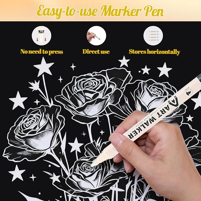 Thboxes White Paint Markers 10 Pack, Dual Tip Acrylic Pens | Fine Tip + Brush Tip, Water-Based Ink, Quick-Drying, Works on Wood, Glass, Rock, Plastic, Canvas, Fabric, Metal