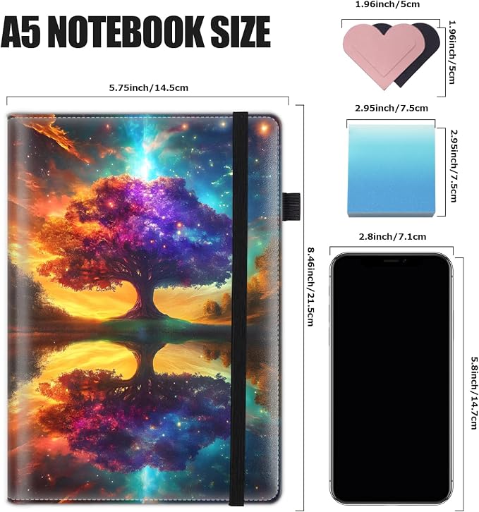 Hardcover Executive Notebooks, A5 PU Leather Lined Journal Notebook, 200 Pages Thick Paper Subject Notebooks for School,Work,Home Writing Business Notebook, Diary Book ，Galactic Glade Reflections