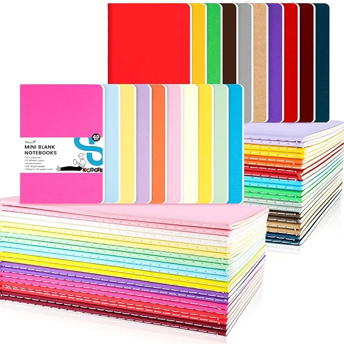 Koogel 40PCS Pocket Notebooks, Mini Blank Notebooks 3.5 x 5.5 Inch Notepads Journals 20 Colors for Students School Supplies Office