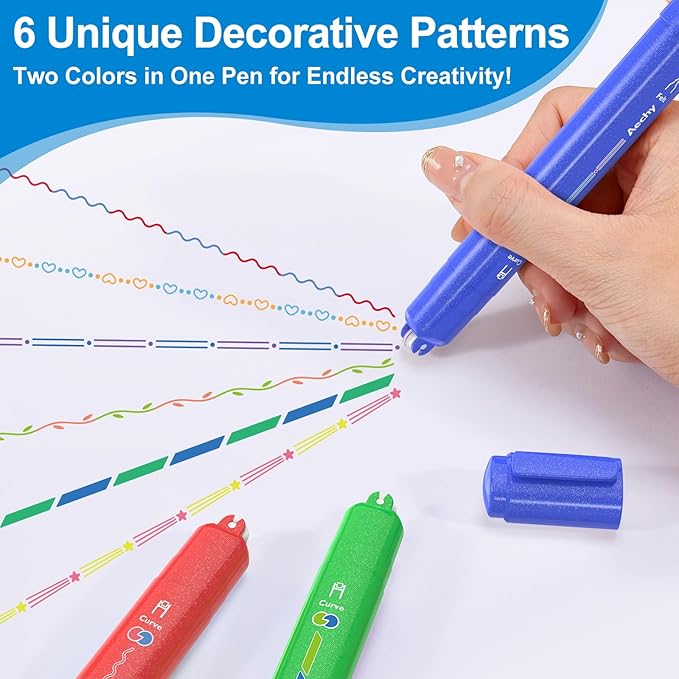 AECHY Dual Tip Glitter Highlighters & Dual-Color Curve Roller Pens,6 Pack | Sparkle Markers with Bullet Tip & Dual-Color Gradient Roller for Journaling, Note Taking, Scrapbooking,School Supplies &Gifts