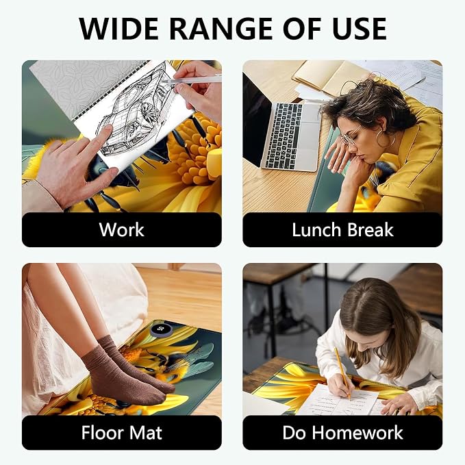 Heated Mouse Pad with 3 Levels Heated & 3 Hours Auto Shut-Off Mouse Pad for Warming Hands in Office Home, 31.5" x 13"Large Safe Desk Mat Hand Warmer，Bees Collect Honey