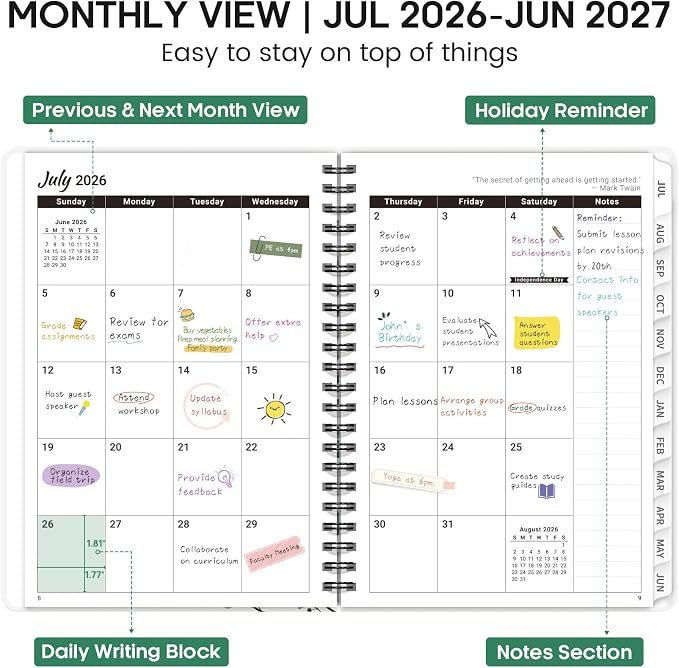 Academic Planner 2026-2027, Weekly and Monthly Calendar Book, July 2026 – June 2027, Hardcover Planner with Tabs, Perfect for Teachers, Students, Women & Men, A4 (8.5" x 11") - Leaf