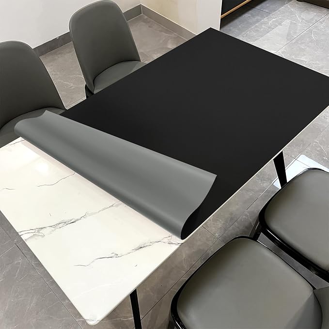 Faux Leather Table Cover,1.8mm Thick,30x60 Inch Desk Cover,Large Desk Mat,Table Protector,Table Cover Protector,Craft Mats to Protect Table(Black+Gray,30x60)