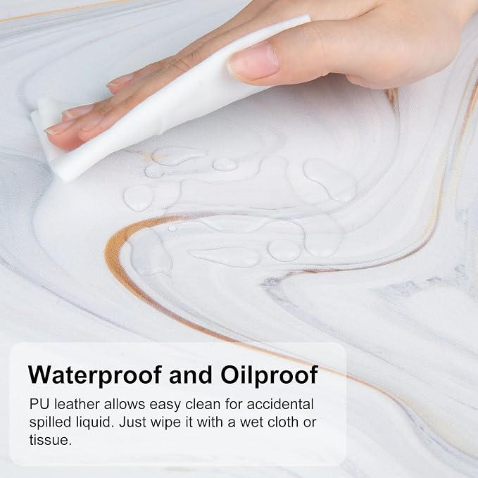 QiyI White Mouse Pad, Cute Marble Large Desk Mat, PU Leather Desk Protector Mousepad, Gold Grey Striped Waterproof Computer Keyboard Gaming Mouse Pads, Non Slip Extended Writing Pad 31.5" x 11.8"