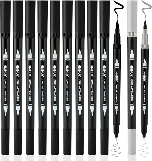 Black Markers for Drawing - Brush Pens for Artists, 12 Pack | Dual Brush Pens Black Fine & Brush Markers for Art Drawing, Sketching, Outlining, Manga, Calligraphy Pens
