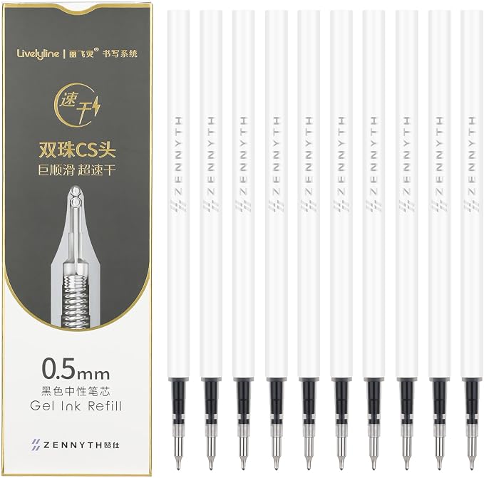 Ddaowanx 10 Pieces Gel Ink Pen Refills, Fine Point 0.5mm Tip Smooth Writing Quick Dry for Journaling Writing School Office Supplies (10 Pcs Gel Pen Refills, Black)