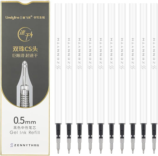 Ddaowanx 10 Pieces Gel Ink Pen Refills, Fine Point 0.5mm Tip Smooth Writing Quick Dry for Journaling Writing School Office Supplies (10 Pcs Gel Pen Refills, Black)