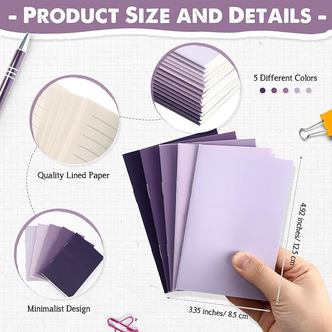 Eaasty 20 Set Mini Notebooks with Ballpoint Pens Bulk Back to School Gift Small Pocket Notepads Gradual Color Composition Journals and Pens for School Supplies Writing Notebooks (Purple Series Colors)