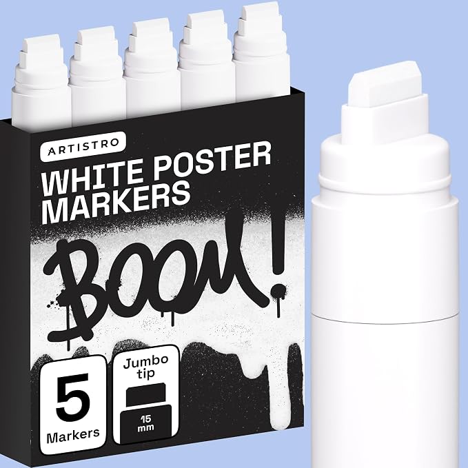 ARTISTRO White Paint Pens - Jumbo Tips - Set of 5 | Acrylic Paint Markers, Water-Based, For Rock, Glass, Ceramic, Wood, Tire, Fabric, Metal, Canvas, Marking, Painting